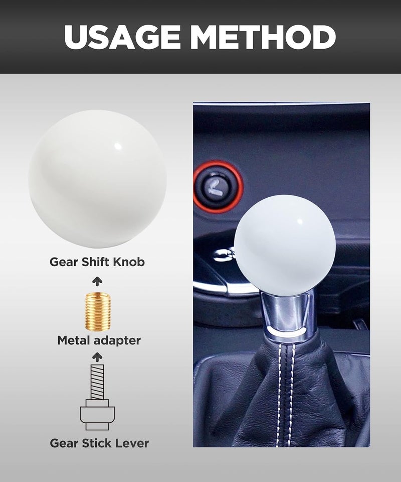 Reswish Shift Knob Manual Gear,Round Shift Knob Acrylic Gear Shift Knob,4 5 6 Speed Universal Shifter Knob with 3 Adapters,Fit for Manual Car M 8 * 1.25, M 10 * 1.25, M 10 * 1.5, M 12 * 1.25 (White) - Image 4